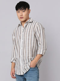 Grey Off White Full Sleeve Stripe Shirt