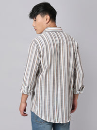 Grey Off White Full Sleeve Stripe Shirt