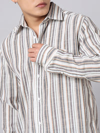 Grey Off White Full Sleeve Stripe Shirt