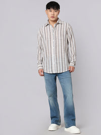 Grey Off White Full Sleeve Stripe Shirt