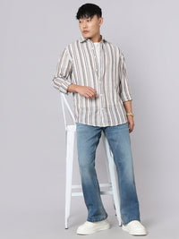 Grey Off White Full Sleeve Stripe Shirt