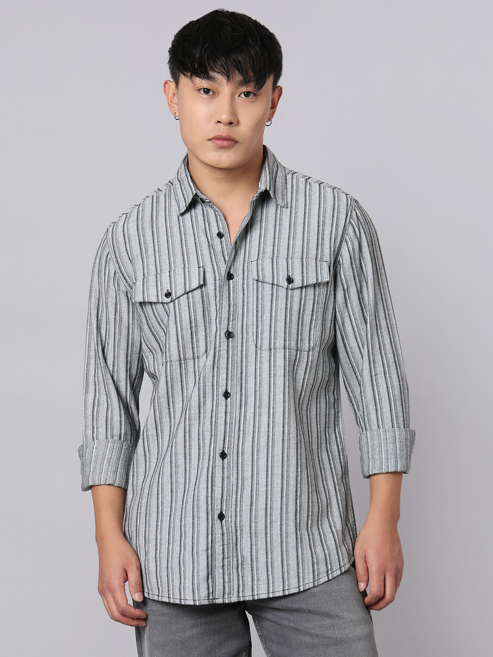Charcoal Full Sleeve Stripe Shirt