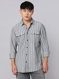 Charcoal Full Sleeve Stripe Shirt