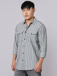 Charcoal Full Sleeve Stripe Shirt