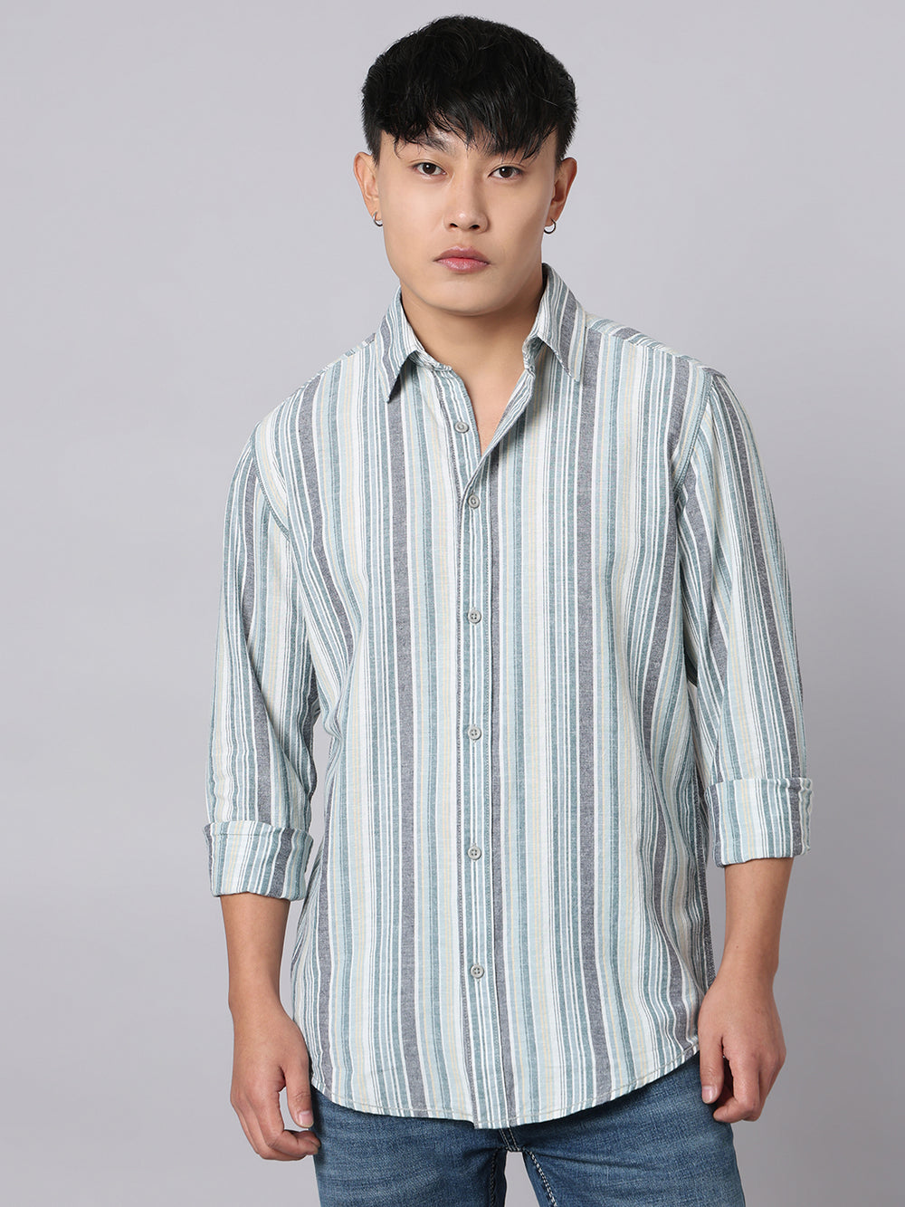 Charcoal Grey Full Sleeve Stripe Shirt