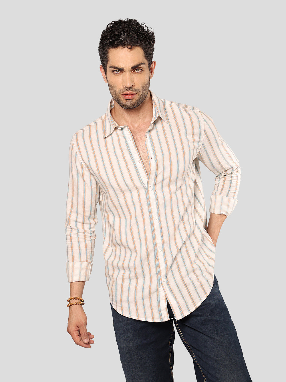 White Sky Blue Full Sleeve Stripe Shirt