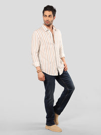 White Sky Blue Full Sleeve Stripe Shirt