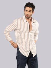 White Sky Blue Full Sleeve Stripe Shirt