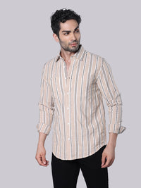 Sand Beige Full Sleeve Stripe Shirt