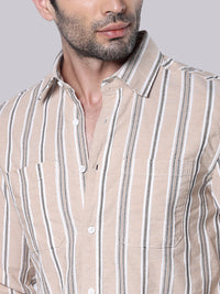 Sand Beige Full Sleeve Stripe Shirt
