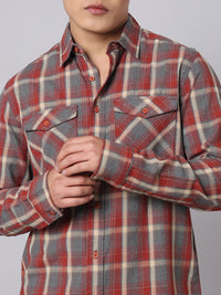 Orange Grey Full Sleeve Check Shirt