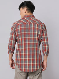 Orange Grey Full Sleeve Check Shirt