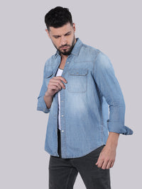 Med Blue Full Sleeve Denim Shirt