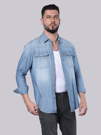 Med Blue Full Sleeve Denim Shirt