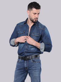 Med Blue Full Sleeve Denim Shirt