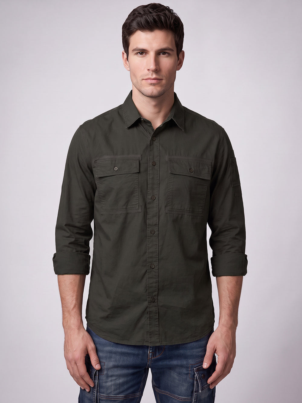 Charcoal Full Sleeve Cargo Shirt