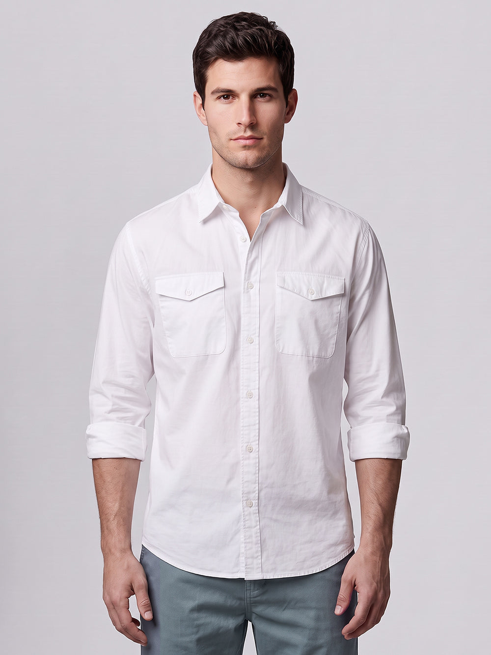 White Full Sleeve Cargo Shirt