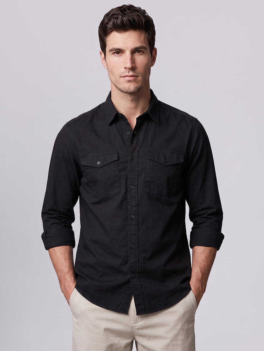 Black Full Sleeve Cargo Shirt