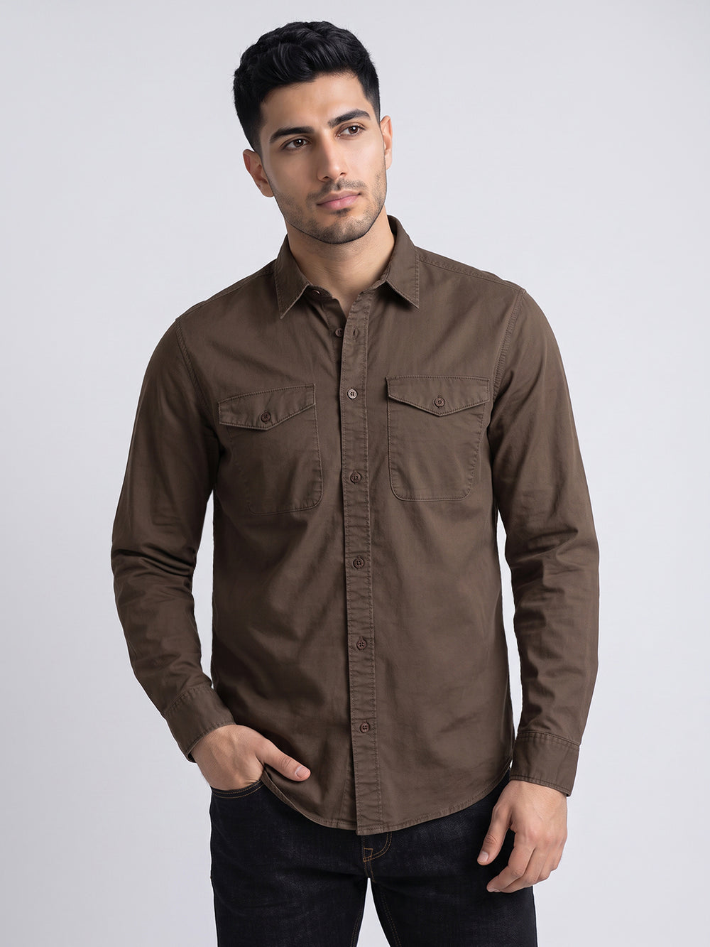 Brown Coffee Full Sleeve Cargo Shirt