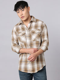 Yellow Beige Full Sleeve Check Shirt