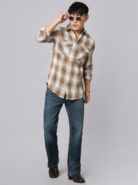 Yellow Beige Full Sleeve Check Shirt