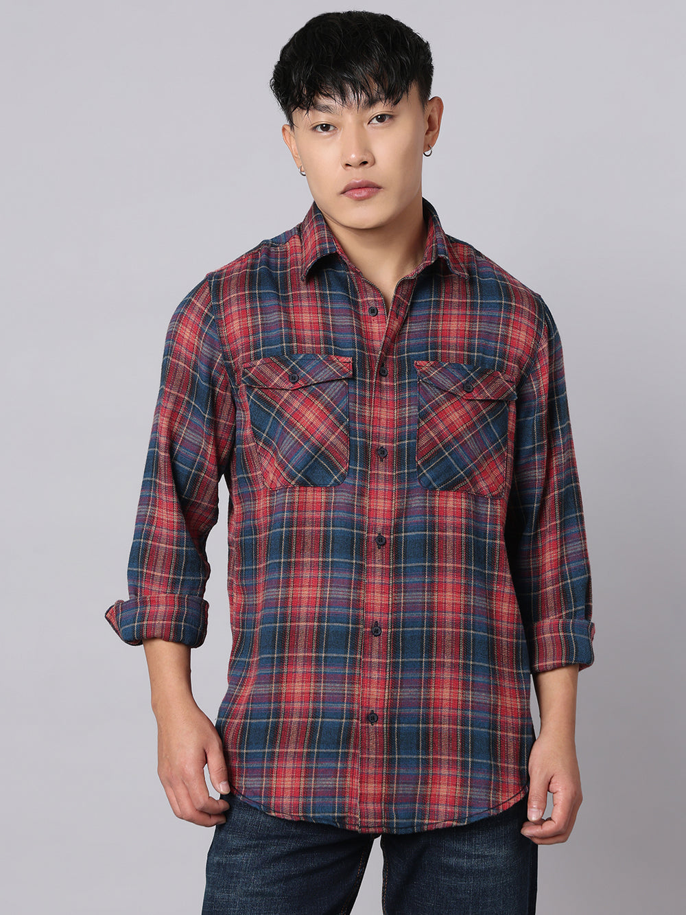 Red Blue Full Sleeve Check Shirt