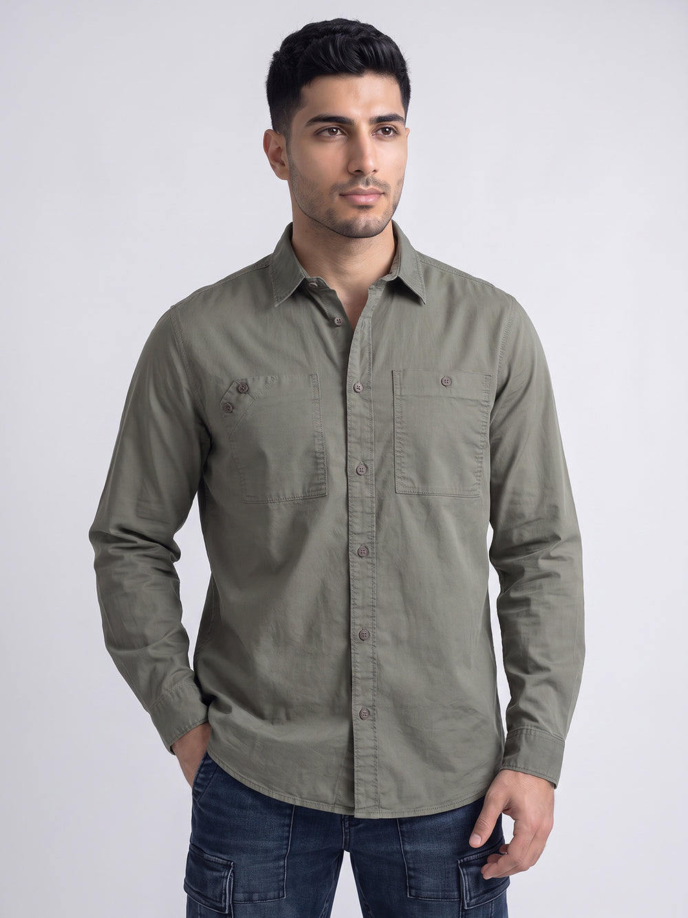 Seige Green Full Sleeve Cargo Shirt