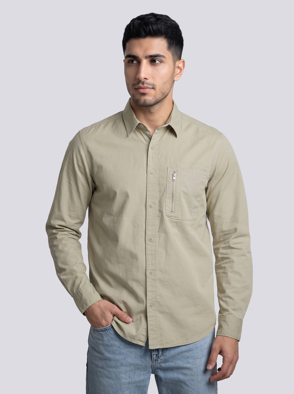Tea Green Full Sleeve Cargo Shirt