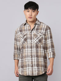 Brown White Full Sleeve Check Shirt