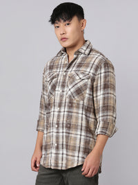 Brown White Full Sleeve Check Shirt