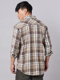 Brown White Full Sleeve Check Shirt