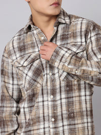Brown White Full Sleeve Check Shirt