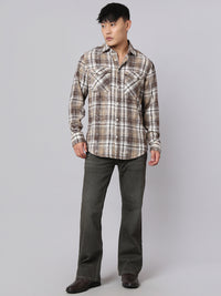 Brown White Full Sleeve Check Shirt