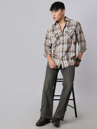 Brown White Full Sleeve Check Shirt