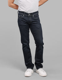 Dark Blue Mid-Rise Slim Straight Fit Stretch Jeans