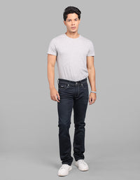 Dark Blue Mid-Rise Slim Straight Fit Stretch Jeans