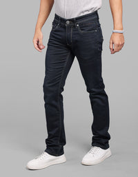 Dark Blue Mid-Rise Slim Straight Fit Stretch Jeans