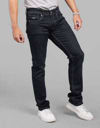 Dark Blue Mid-Rise Slim Straight Fit Stretch Jeans