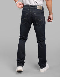 Dark Blue Mid-Rise Slim Straight Fit Stretch Jeans