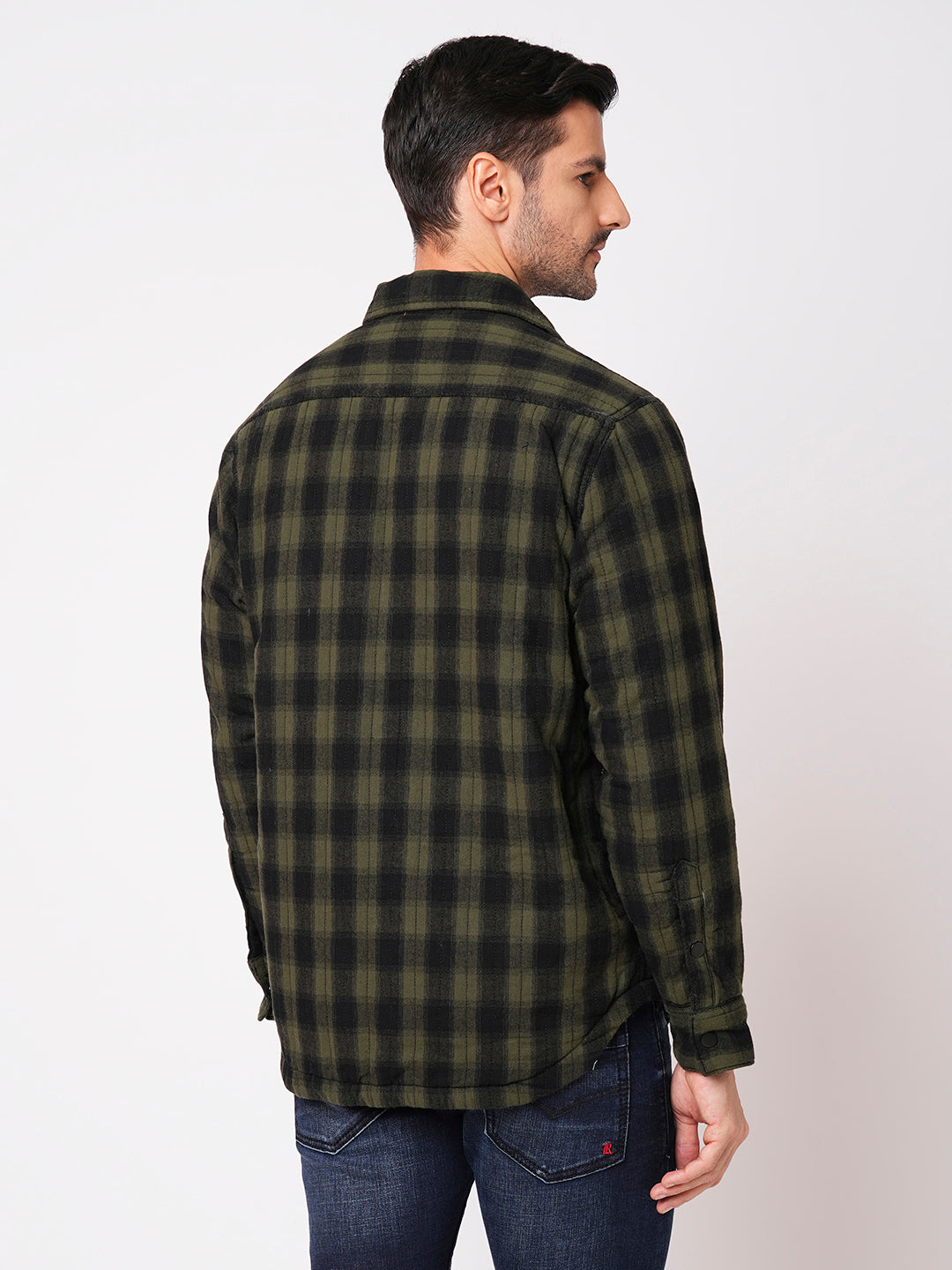 Green Black Full Sleeve Check Zipper Shacket Shirt (Shacket Regular)