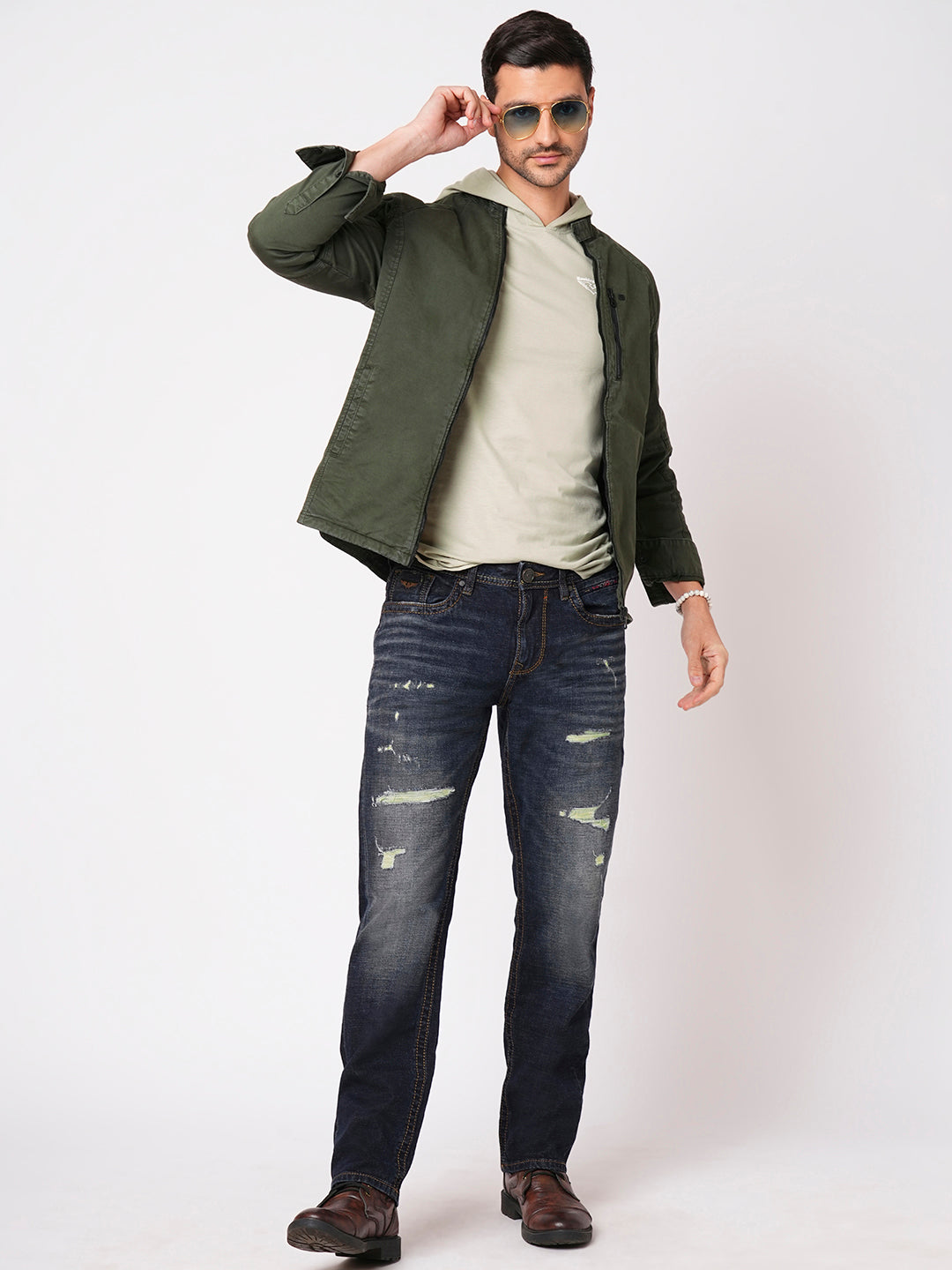 Military Green Full Sleeve Solid Zipper Shacket Shirt (Shacket Regular)