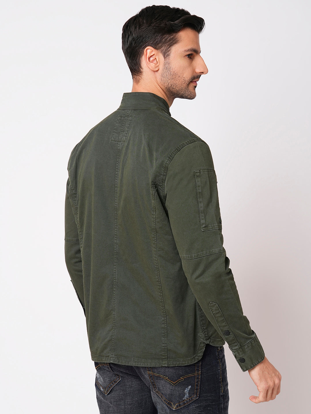 Military Green Full Sleeve Solid Zipper Shacket Shirt (Shacket Regular)