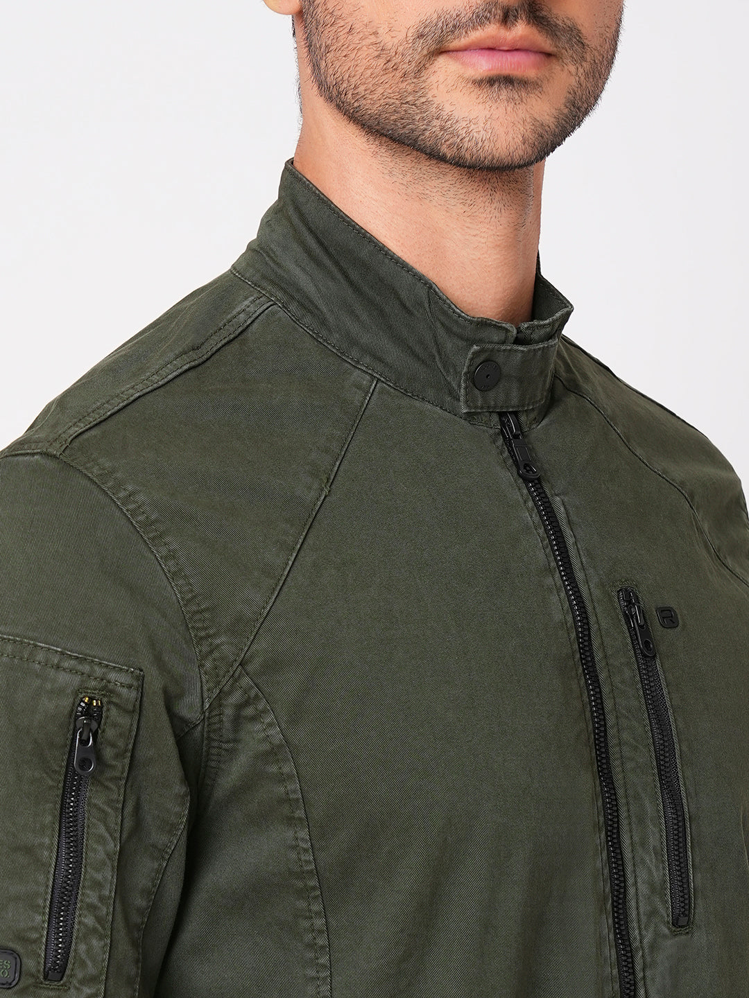 Military Green Full Sleeve Solid Zipper Shacket Shirt (Shacket Regular)