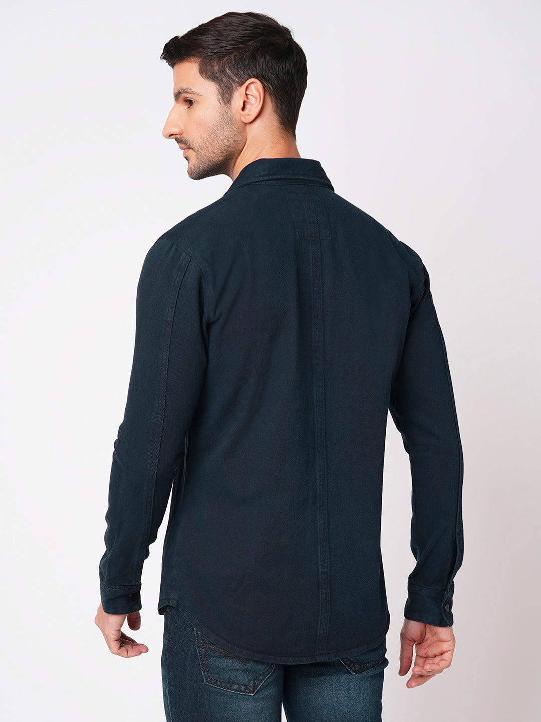 Navy Full Sleeve Denim Zipper Shacket Shirt (Shacket Regular)