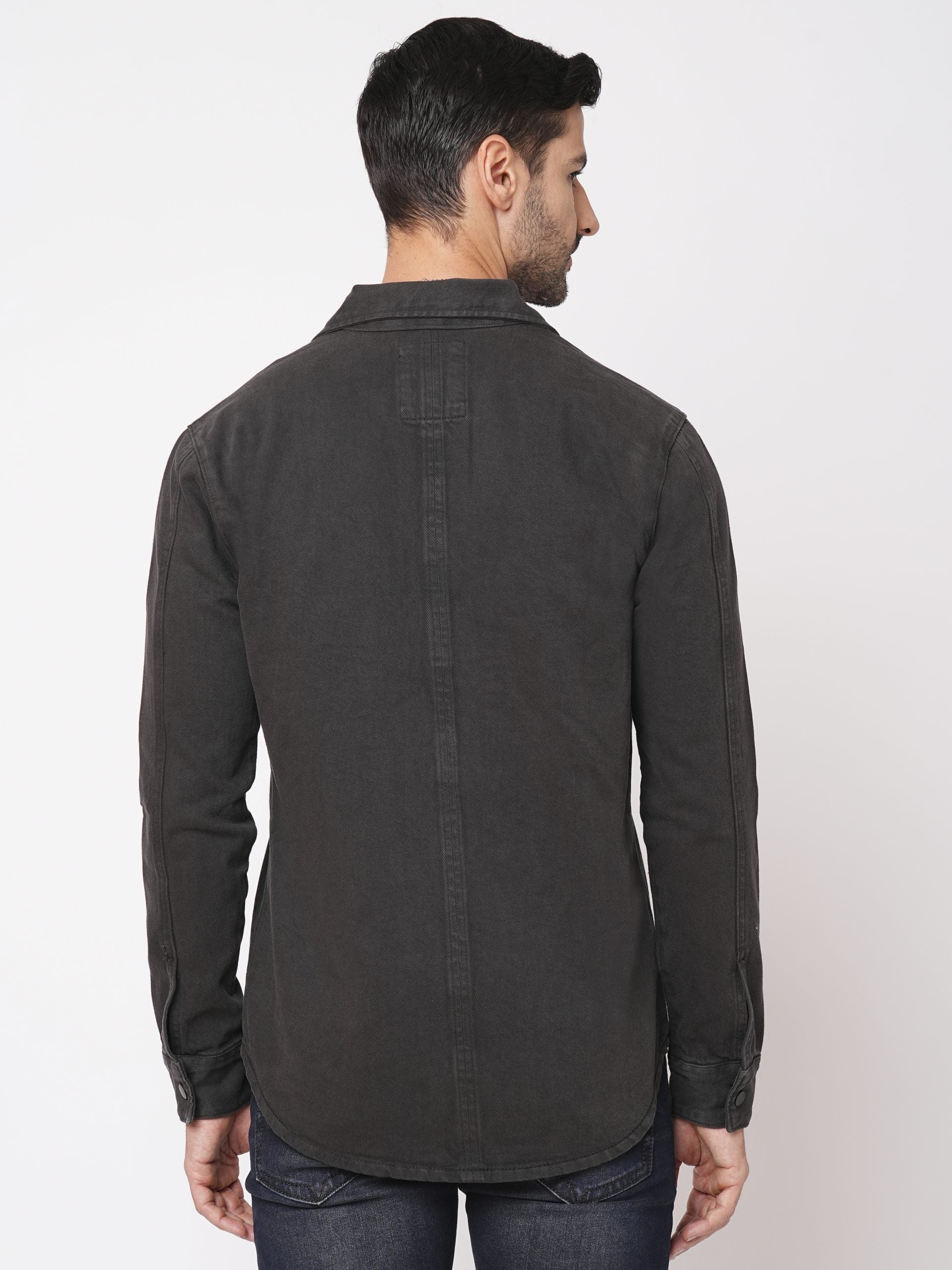 Charcoal Full Sleeve Denim Zipper Shacket Shirt (Shacket Regular)