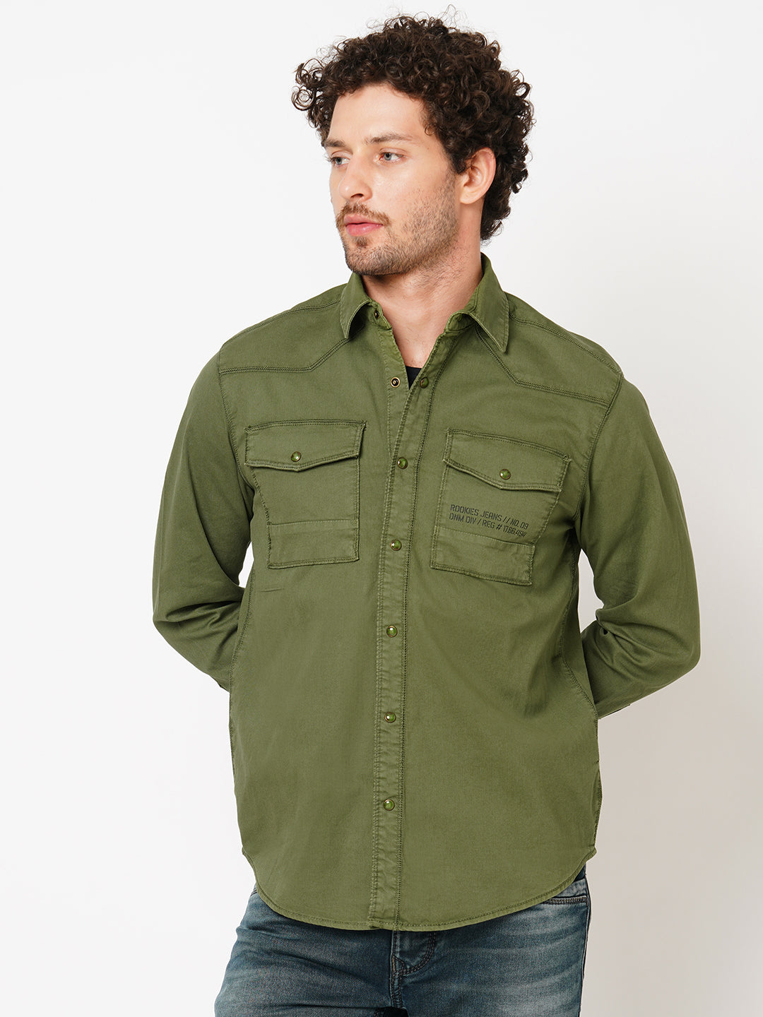 Olive Full Sleeve Solid Shacket Shirt (Shacket Regular)