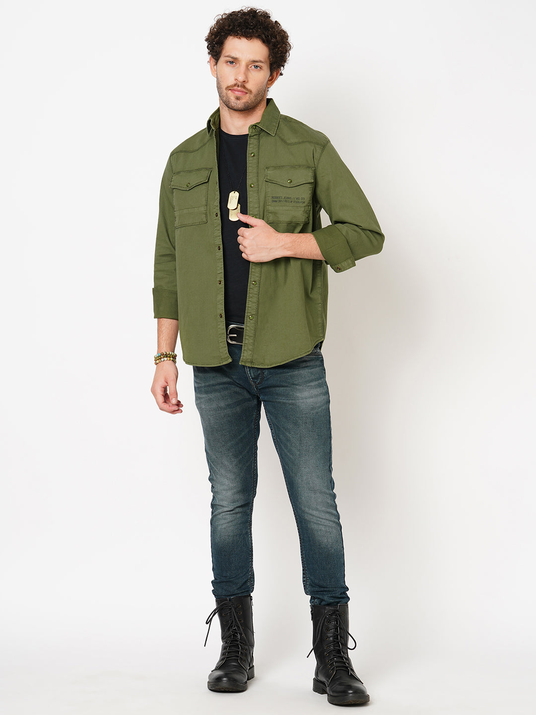 Olive Full Sleeve Solid Shacket Shirt (Shacket Regular)