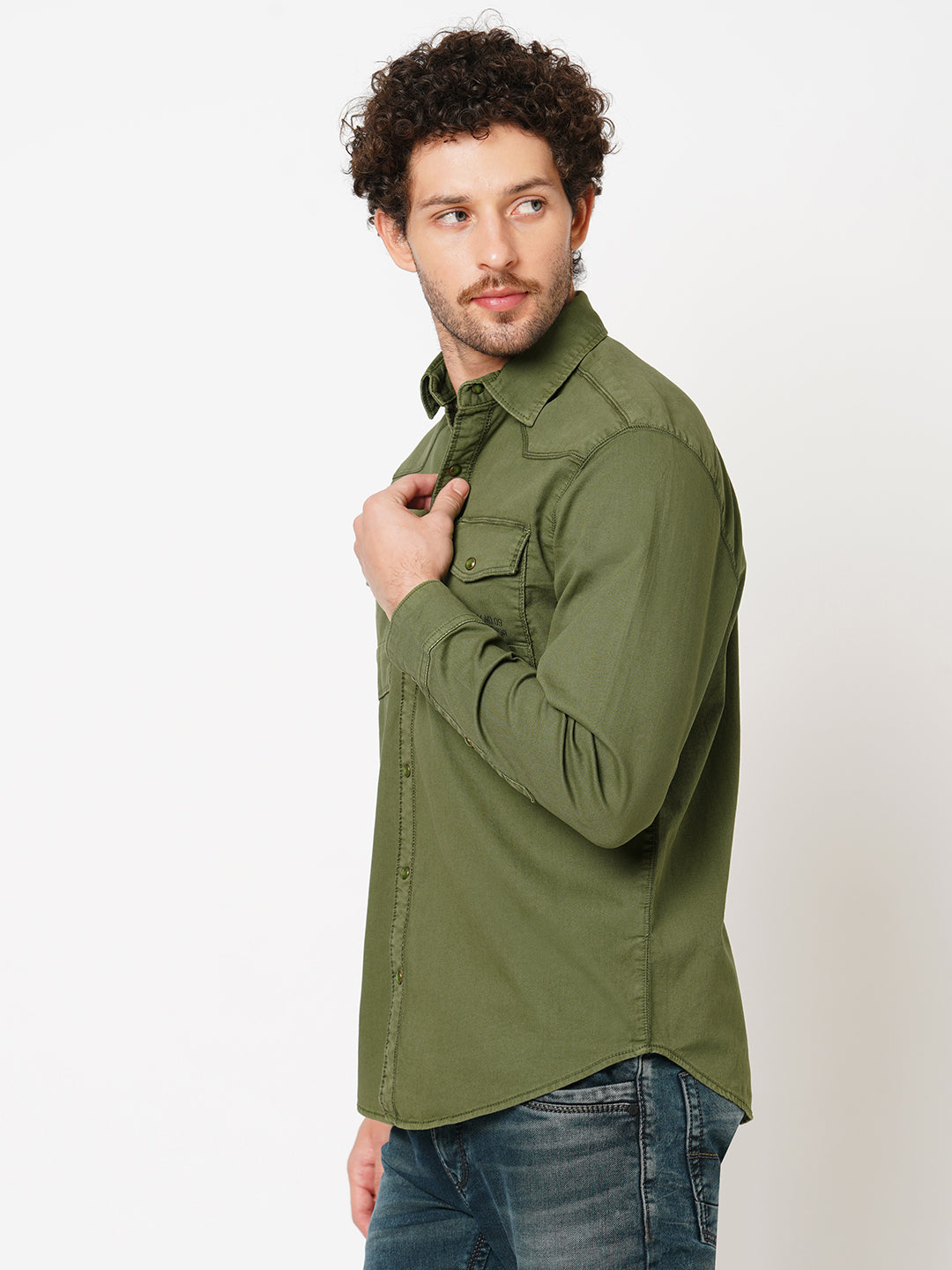 Olive Full Sleeve Solid Shacket Shirt (Shacket Regular)