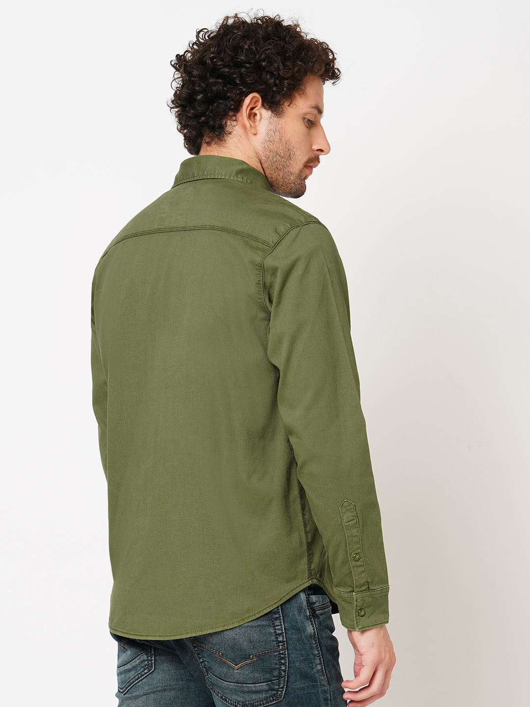 Olive Full Sleeve Solid Shacket Shirt (Shacket Regular)