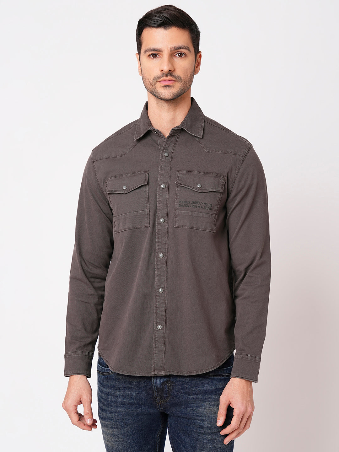 Charcoal Full Sleeve Solid Shacket Shirt (Shacket Regular)